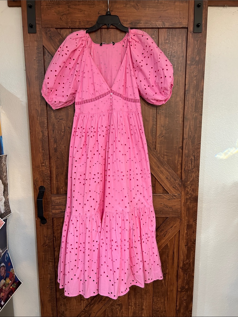 Zara Pink Eyelet Puff Sleeve Maxi Dress